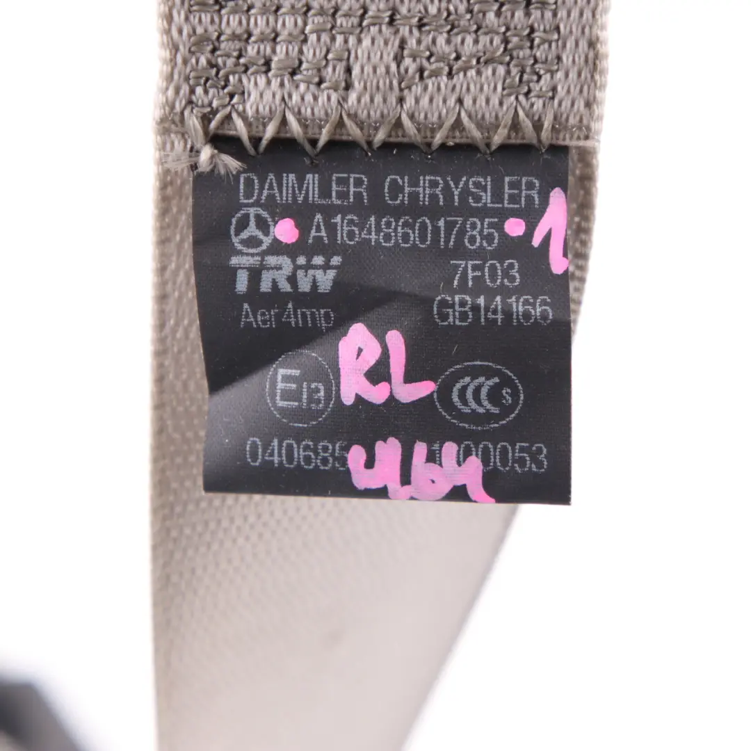 Belt Rear Left N/S Safety Belt Grey to Mercedes ML W164 Seat with Part number A1648601785 Mercedes ML W164 Seat Belt Rear Left N/S Safety Belt Grey - SKU A1648601785-1 - Part number A1648601785