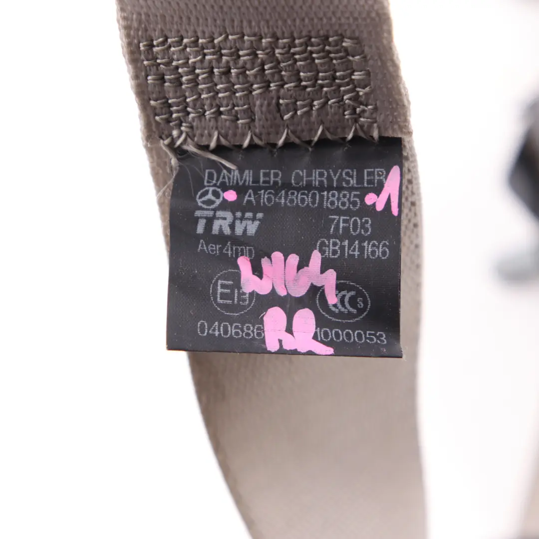 Belt Rear Right O/S Safety Belt Grey to Mercedes ML W164 Seat with Part number A1648601885 Mercedes ML W164 Seat Belt Rear Right O/S Safety Belt Grey - SKU A1648601885-1 - Part number A1648601885