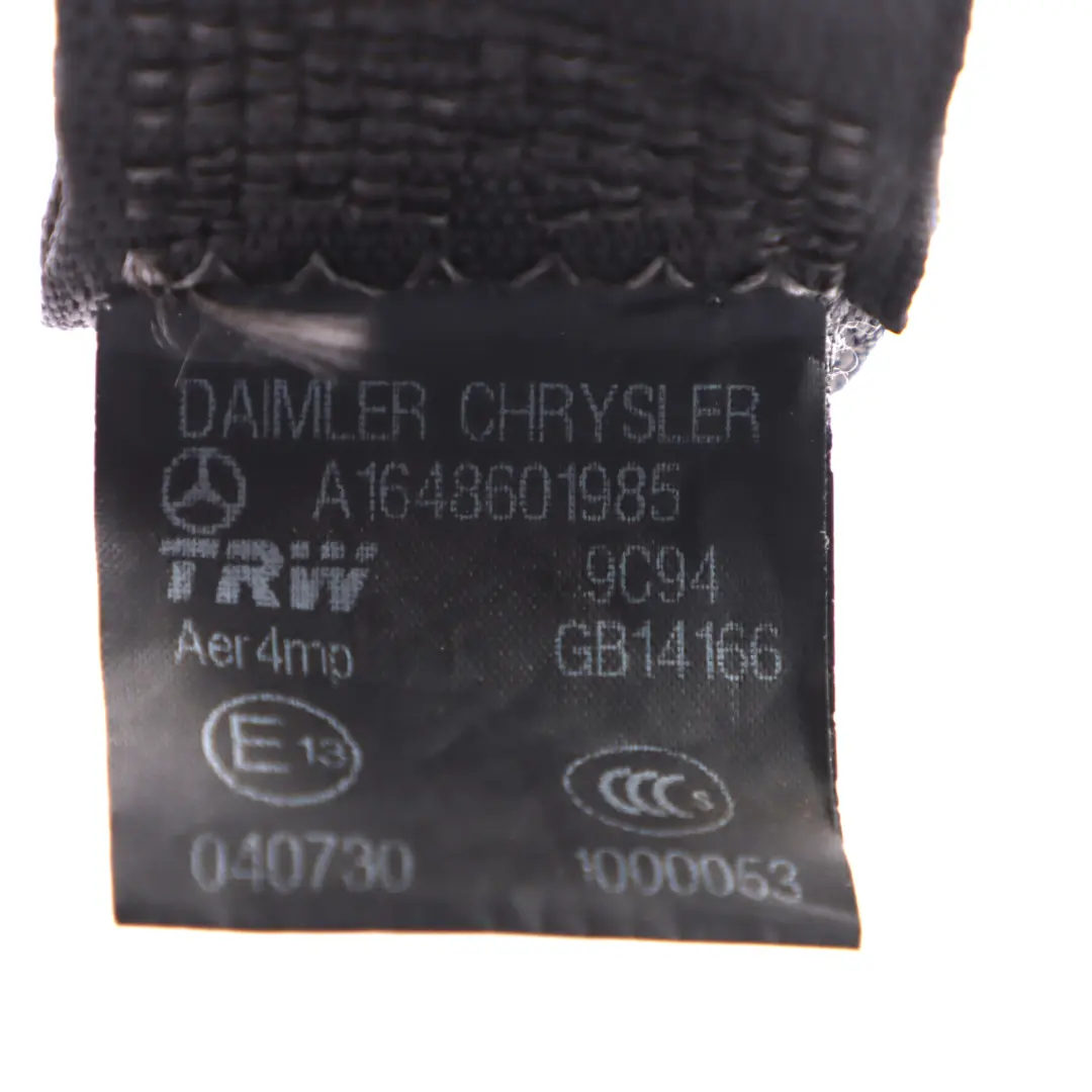 Safety Belt Rear Left N/S Seatbelt Black to Mercedes W164 Seat with Part number A1648601985 Mercedes W164 Seat Safety Belt Rear Left N/S Seatbelt Black - SKU A1648601985 - Part number A1648601985