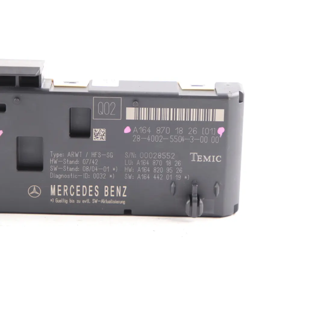 Lift Boot Lid Control Unit Module to Mercedes ML W164 Tailgate with Part number A1648701826 Mercedes ML W164 Tailgate Lift Boot Lid Control Unit Module - SKU A1648701826 - Part number A1648701826