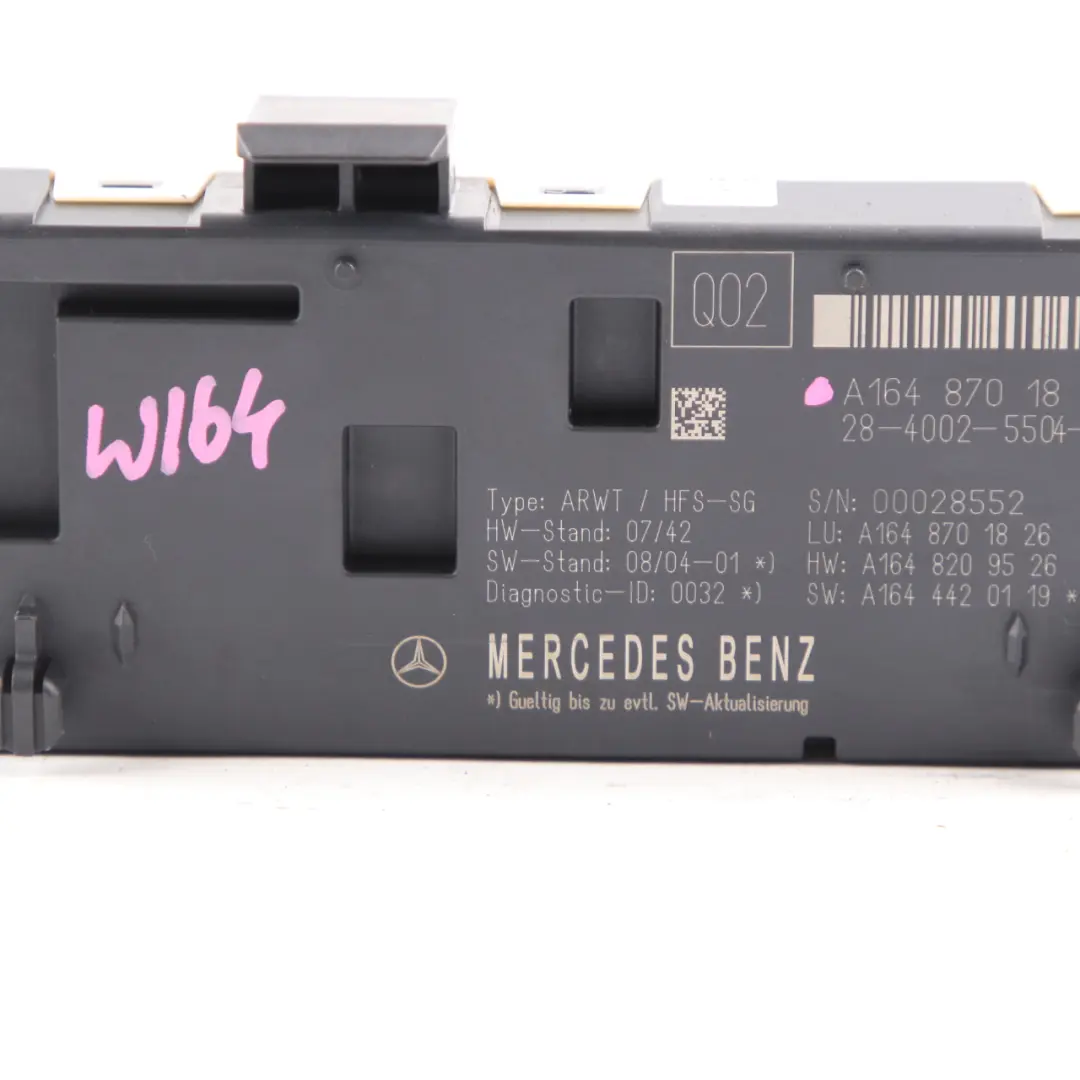 Lift Boot Lid Control Unit Module to Mercedes ML W164 Tailgate with Part number A1648701826 Mercedes ML W164 Tailgate Lift Boot Lid Control Unit Module - SKU A1648701826 - Part number A1648701826