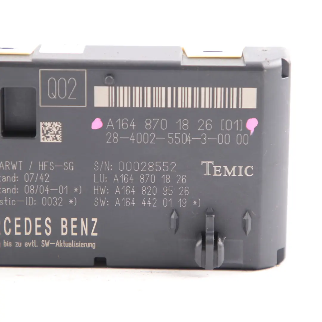 Lift Boot Lid Control Unit Module to Mercedes ML W164 Tailgate with Part number A1648701826 Mercedes ML W164 Tailgate Lift Boot Lid Control Unit Module - SKU A1648701826 - Part number A1648701826