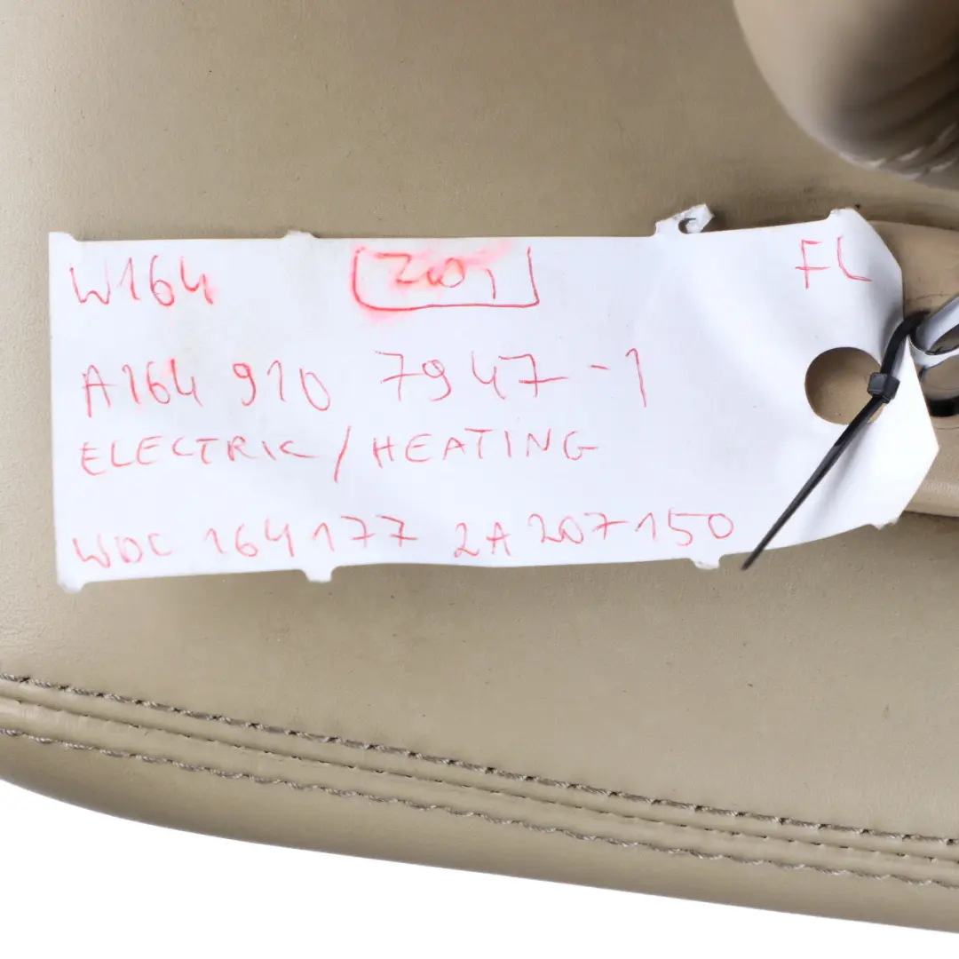 Front Seat Left N/S Ventilated Heated Leather Beige Screen to Mercedes ML W164 AMG with Part number A1649107947 Mercedes ML W164 AMG Front Seat Left N/S Ventilated Heated Leather Beige Screen - SKU A1649107947-1 - Part number A1649107947