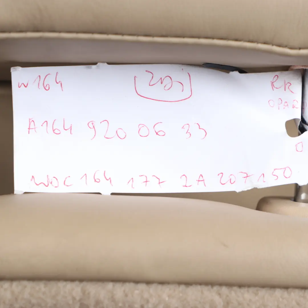 Backrest Rear Right O/S Covering Beige Exclusive Leather to Mercedes ML W164 Seat with Part number A1649200633 Mercedes ML W164 Seat Backrest Rear Right O/S Covering Beige Exclusive Leather - SKU A1649200633 - Part number A1649200633