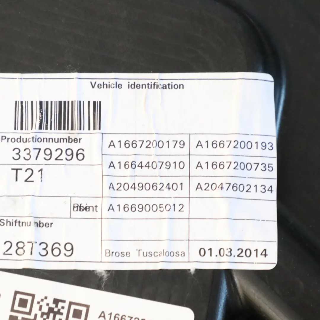 Mercedes W166 Lève-vitre Régulateur Avant Gauche Moteur Panneau - SKU A1667201102-1 - Numéro de pièce A1667201102