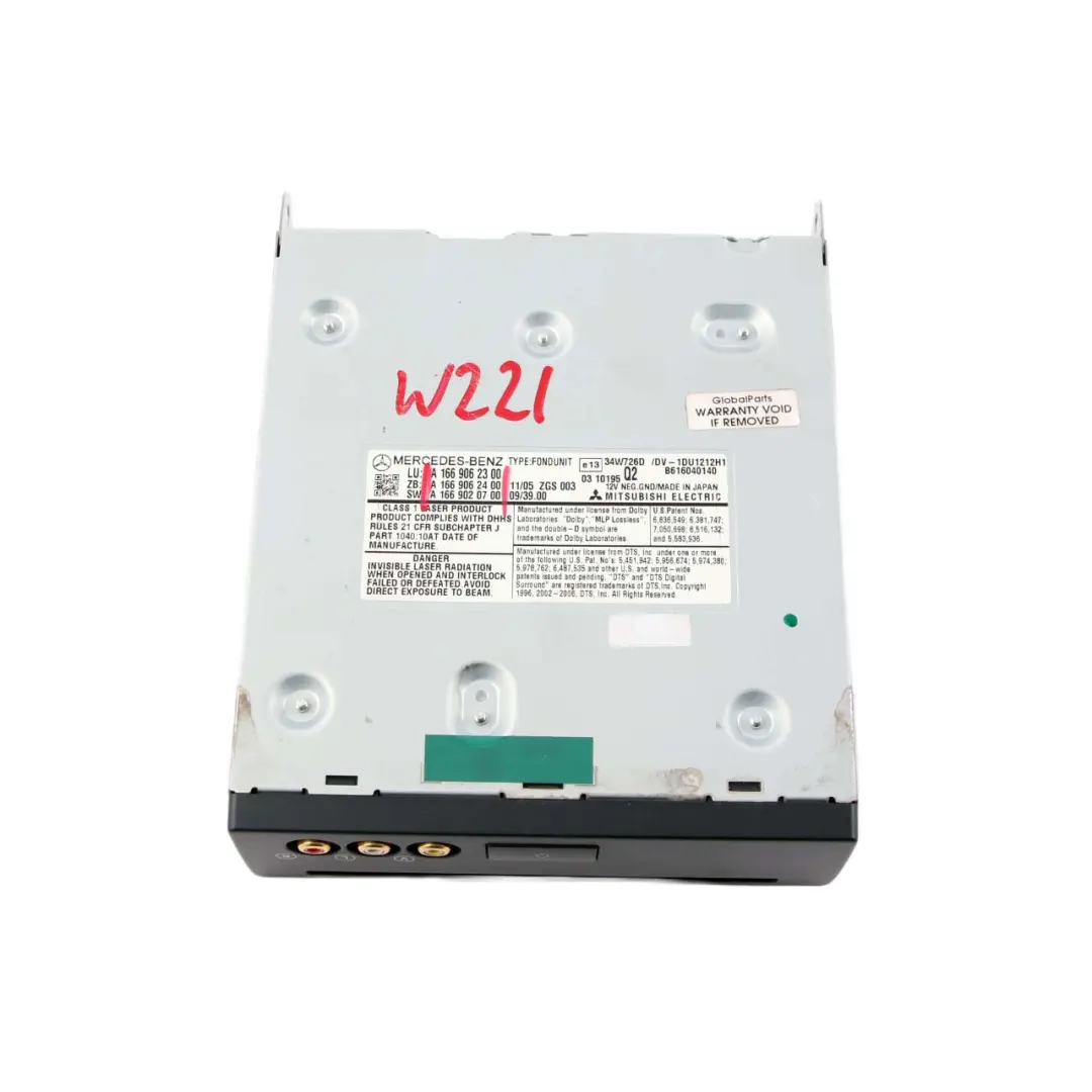 Mercedes W221 Apoyabrazos Trasero DVD Player Control Headunit - SKU A1669062300 - Número de pieza A1669062300