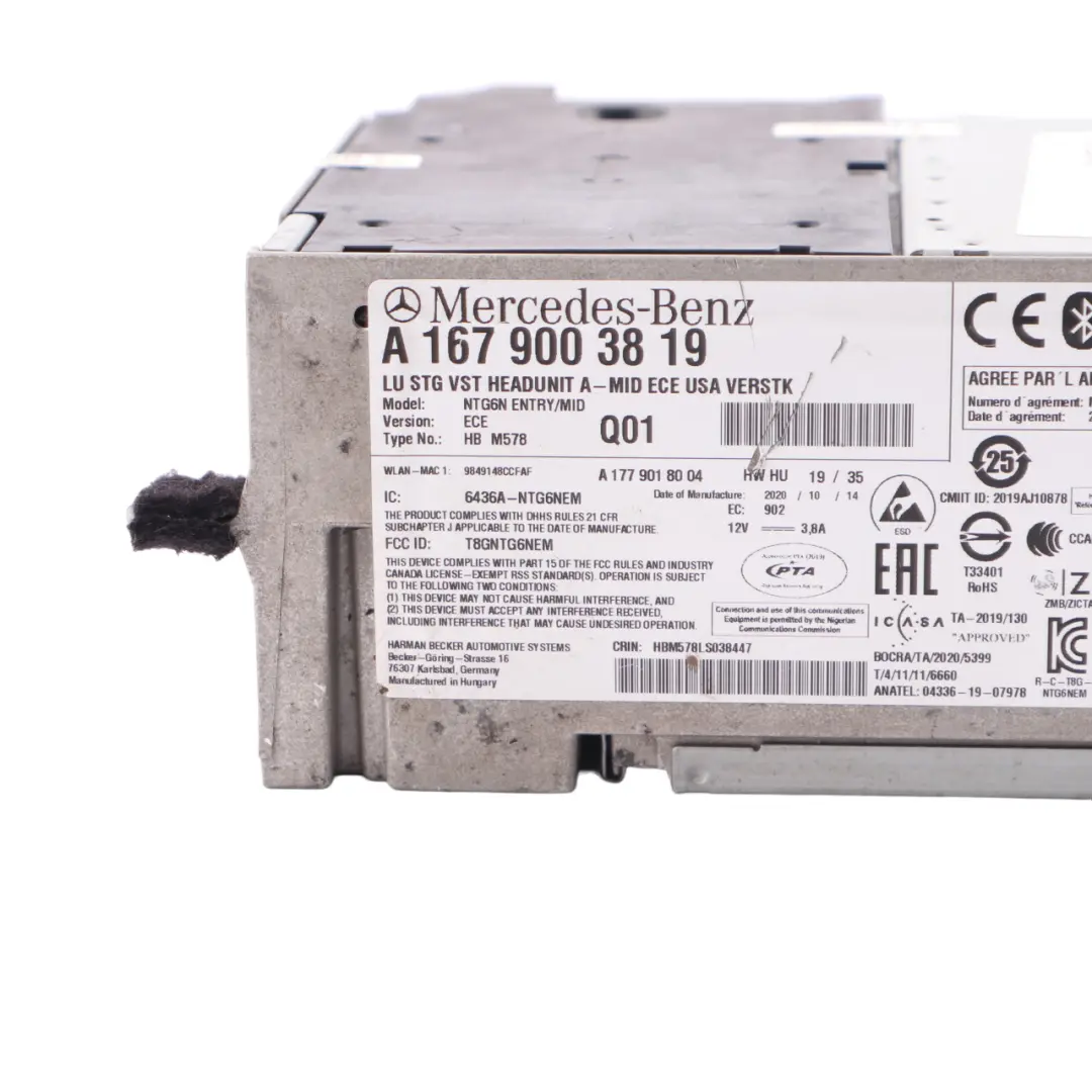Unité contrôle tête radio pour Mercedes W177 à propos du numéro de pièce A1679003819 Mercedes W177 Unité contrôle tête radio - SKU A1679003819 - Numéro de pièce A1679003819