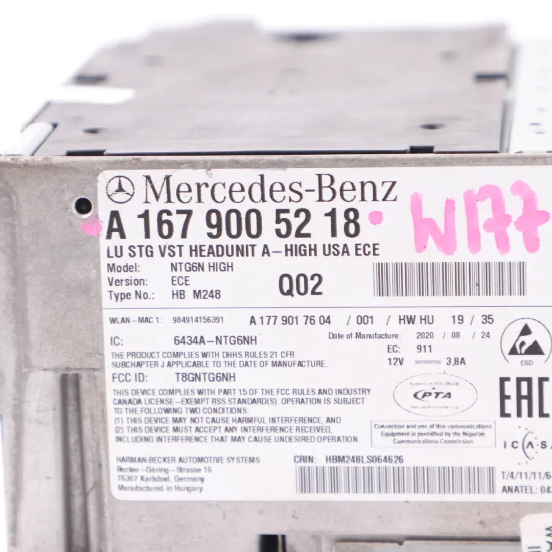 Mercedes W167 W177 Radio Stereo Nav Navigation Kopfeinheit Hoch - SKU A1679005218 - Teilenummer A1679005218