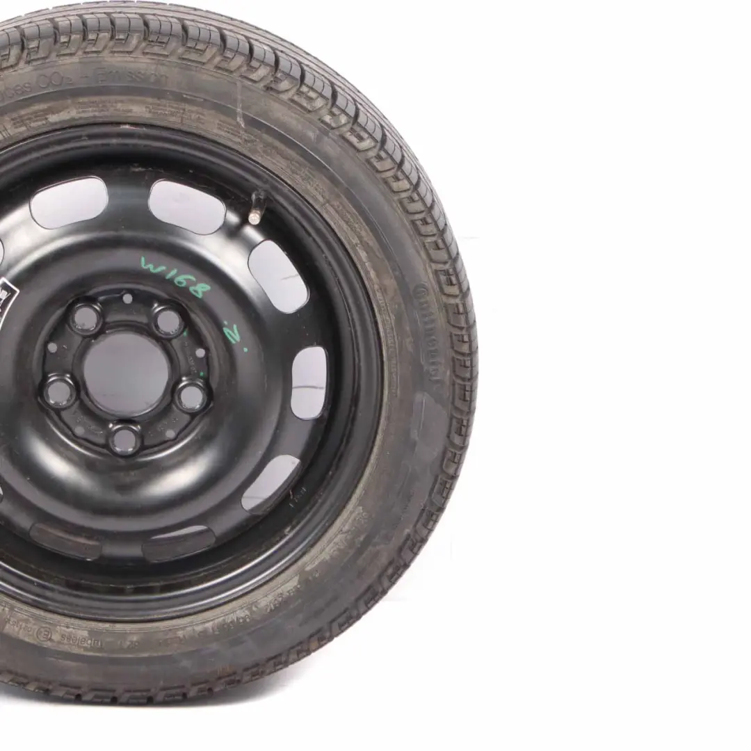 Mercedes-Benz W168 Notrad Stahl Felge 15" Reserverad Reifen 195/50 für mit Teilenummer A1684000702 Mercedes-Benz W168 Notrad Stahl Felge 15" Reserverad Reifen 195/50 - SKU A1684000702 - Teilenummer A1684000702