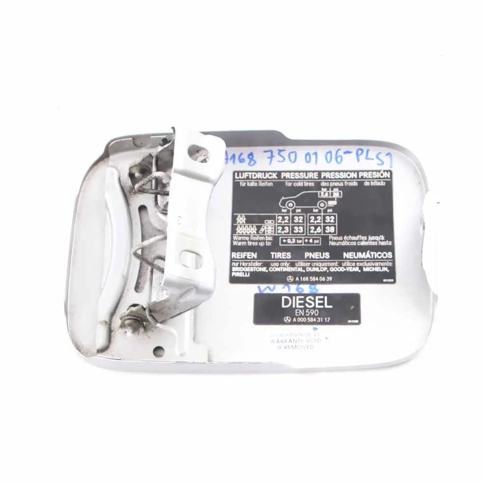Filler Flap Tank Cap Cover Polar Silver Metallic - 761 to Mercedes W168 Fuel with Part number A1687500106 Mercedes W168 Fuel Filler Flap Tank Cap Cover Polar Silver Metallic - 761 - SKU A1687500106-PLS1 - Part number A1687500106