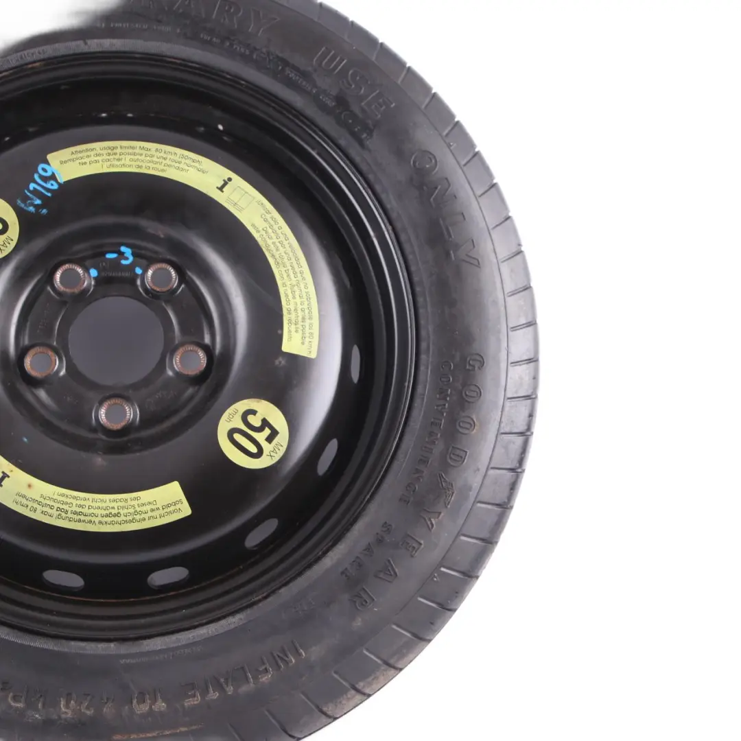 Rueda de repuesto compacta Mercedes W169 W245 Acero R16 Neumático 125/90 para con número de pieza A1694000802 Rueda de repuesto compacta Mercedes W169 W245 Acero R16 Neumático 125/90 - SKU A1694000802-3 - Número de pieza A1694000802