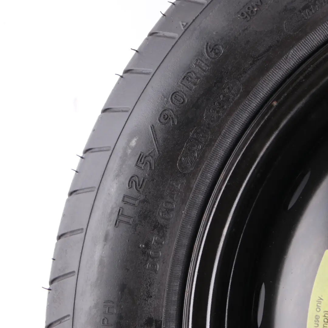 Spare Wheel Steel R16 Tyre 125/90 to Mercedes W169 W245 Compact with Part number A1694000802 Mercedes W169 W245 Compact Spare Wheel Steel R16 Tyre 125/90 - SKU A1694000802-3 - Part number A1694000802