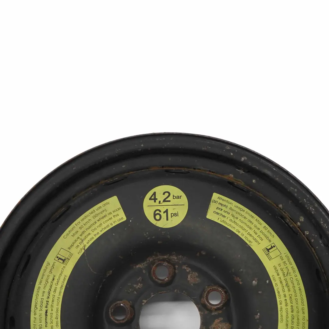 Roue de secours compacte en acier 16'' 3,5J ET:32 pour Mercedes W169 W245 à propos du numéro de pièce A1694000802 Mercedes W169 W245 Roue de secours compacte en acier 16'' 3,5J ET:32 - SKU A1694000802-4 - Numéro de pièce A1694000802