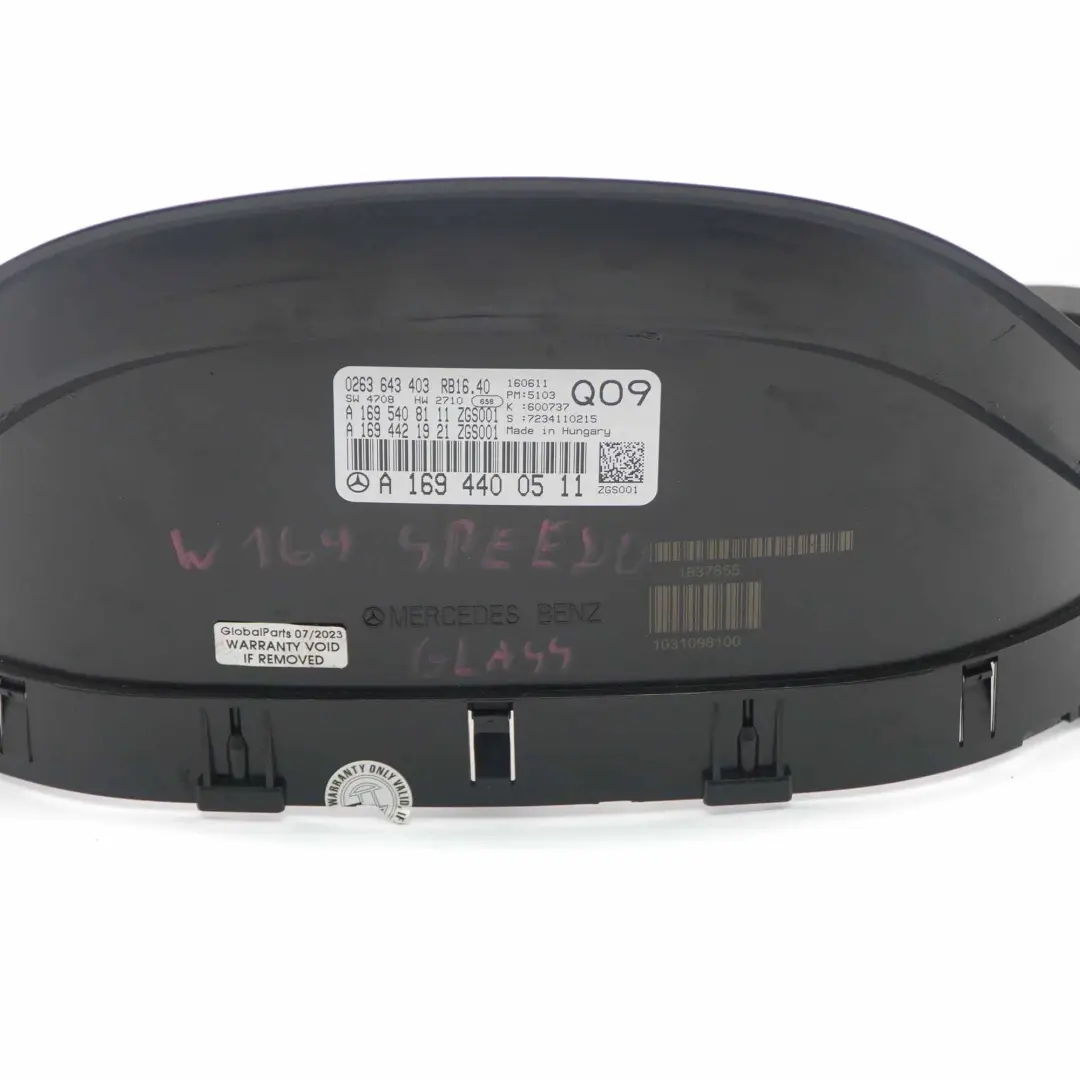 Mercedes W169 Couvercle Verre Tableau Bord Speedo Horloges Compteurs - SKU A1695400023 - Numéro de pièce A1695400023
