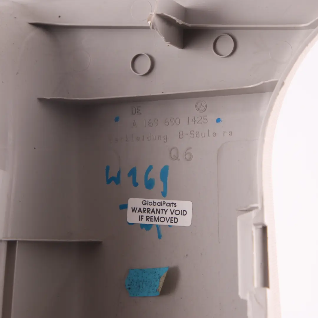 B-Pillar Trim Cover Panel Grey Right O/S to Mercedes W169 with Part number A1696901425 Mercedes W169 B-Pillar Trim Cover Panel Grey Right O/S - SKU A1696901425 - Part number A1696901425