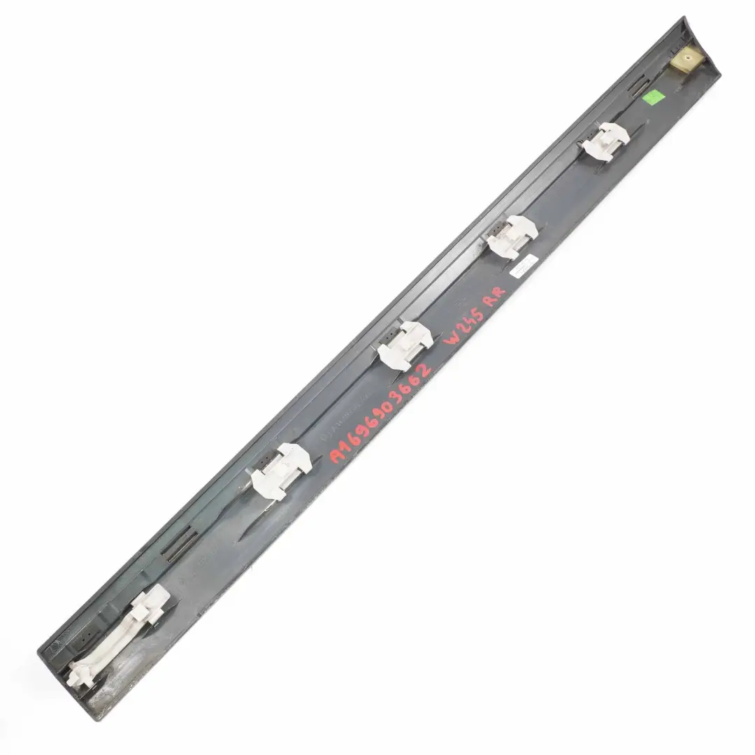 Door Trim Strip Rear Right O/S Moulding Panel Cosmic Black - 191 to Mercedes W245 with Part number A1696903662 Mercedes W245 Door Trim Strip Rear Right O/S Moulding Panel Cosmic Black - 191 - SKU A1696903662-KB - Part number A1696903662
