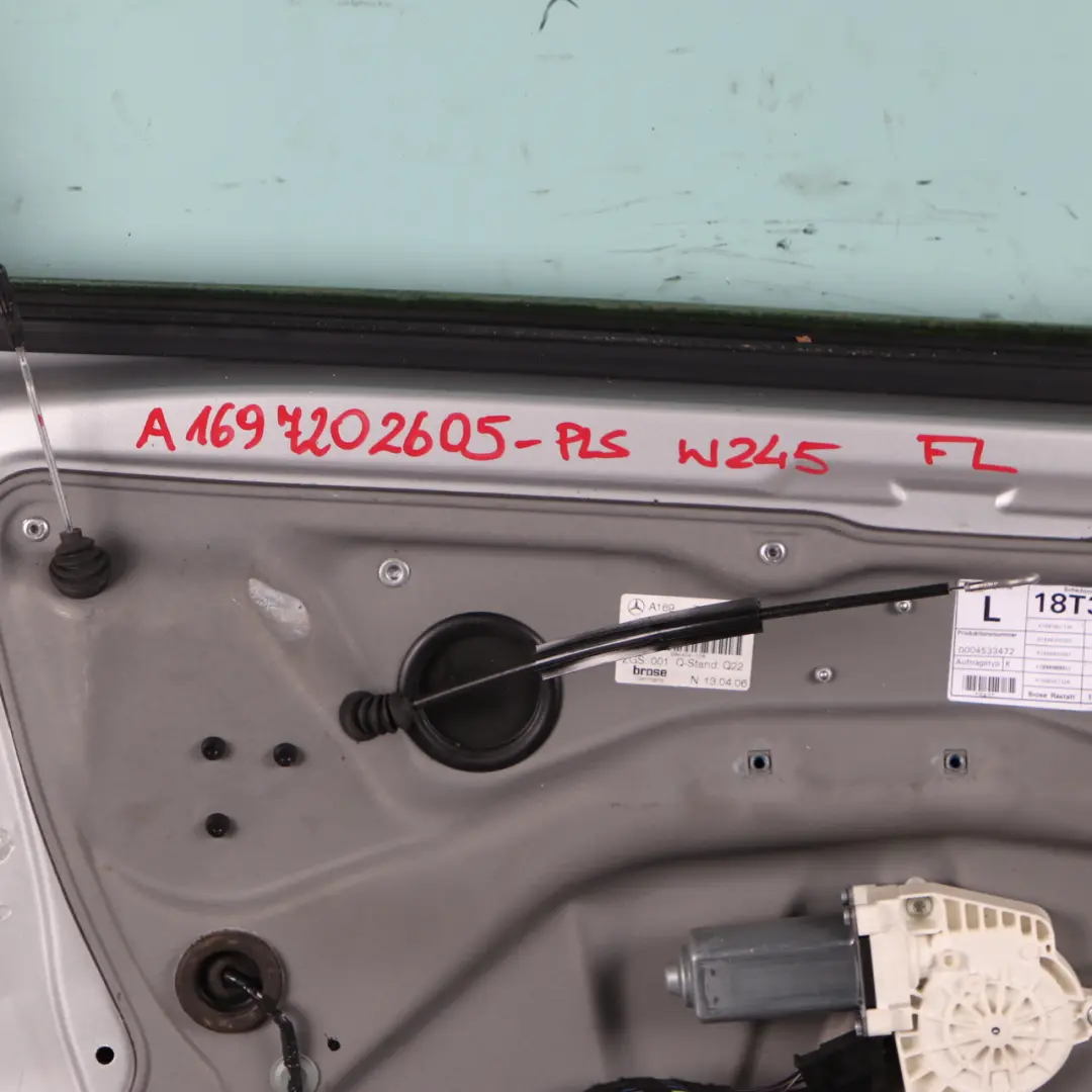 Door Front Left N/S Polar Silver Metallic - 761 to Mercedes W245 with Part number A1697202505 Mercedes W245 Door Front Left N/S Polar Silver Metallic - 761 - SKU A1697202505-PLS - Part number A1697202505