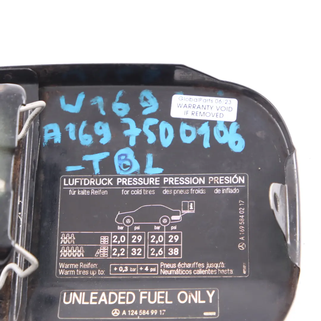 Filler Flap Tank Cap Cover Tropical Black - 160 to Mercedes W169 Fuel with Part number A1697500106 Mercedes W169 Fuel Filler Flap Tank Cap Cover Tropical Black - 160 - SKU A1697500106-TBL - Part number A1697500106