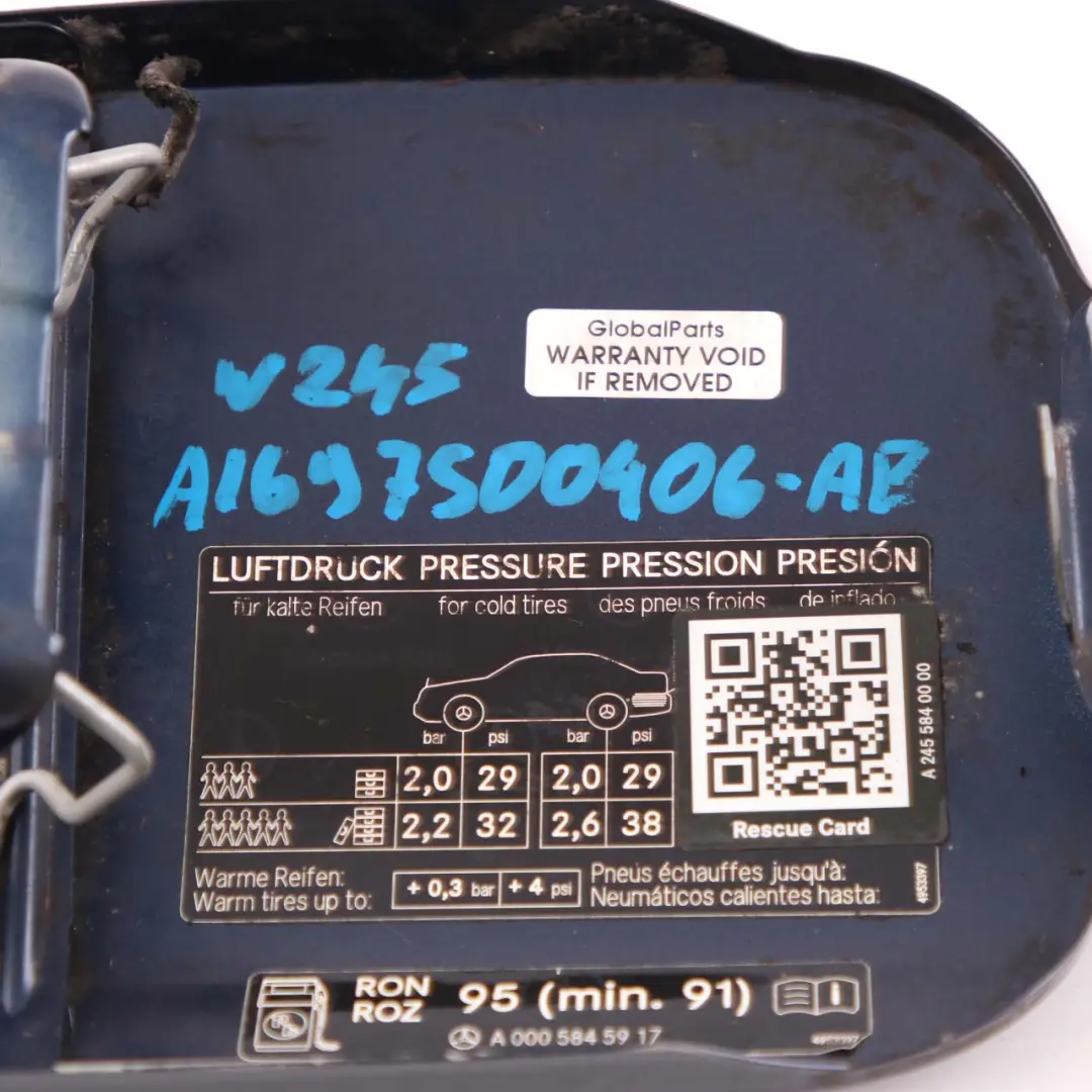 Mercedes W245 Coperchio serbatoio con sportello del carburante Atoll Blue 375 - SKU A1697500406-AB - Numero di parte A1697500406