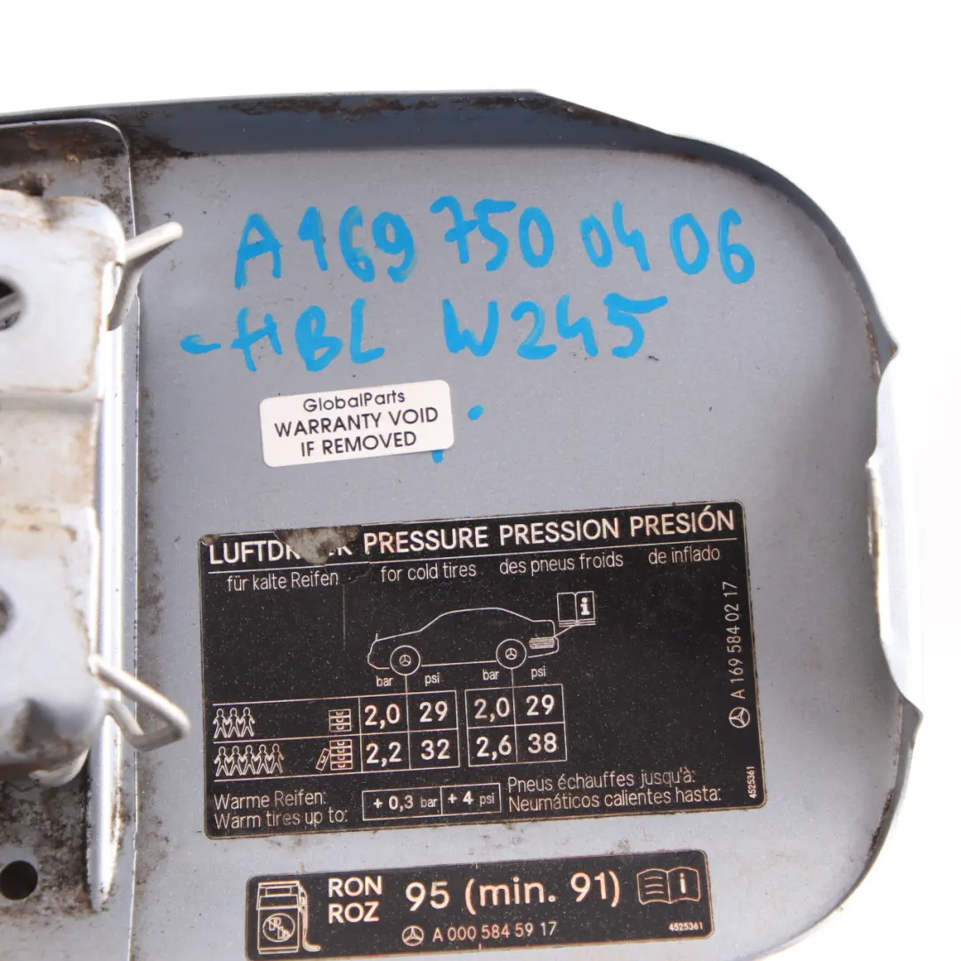 Mercedes W245 Couvercle Bouchon Réservoir Carburant Bleu Horizon Métallisé 391 - SKU A1697500406-HBL - Numéro de pièce A1697500406