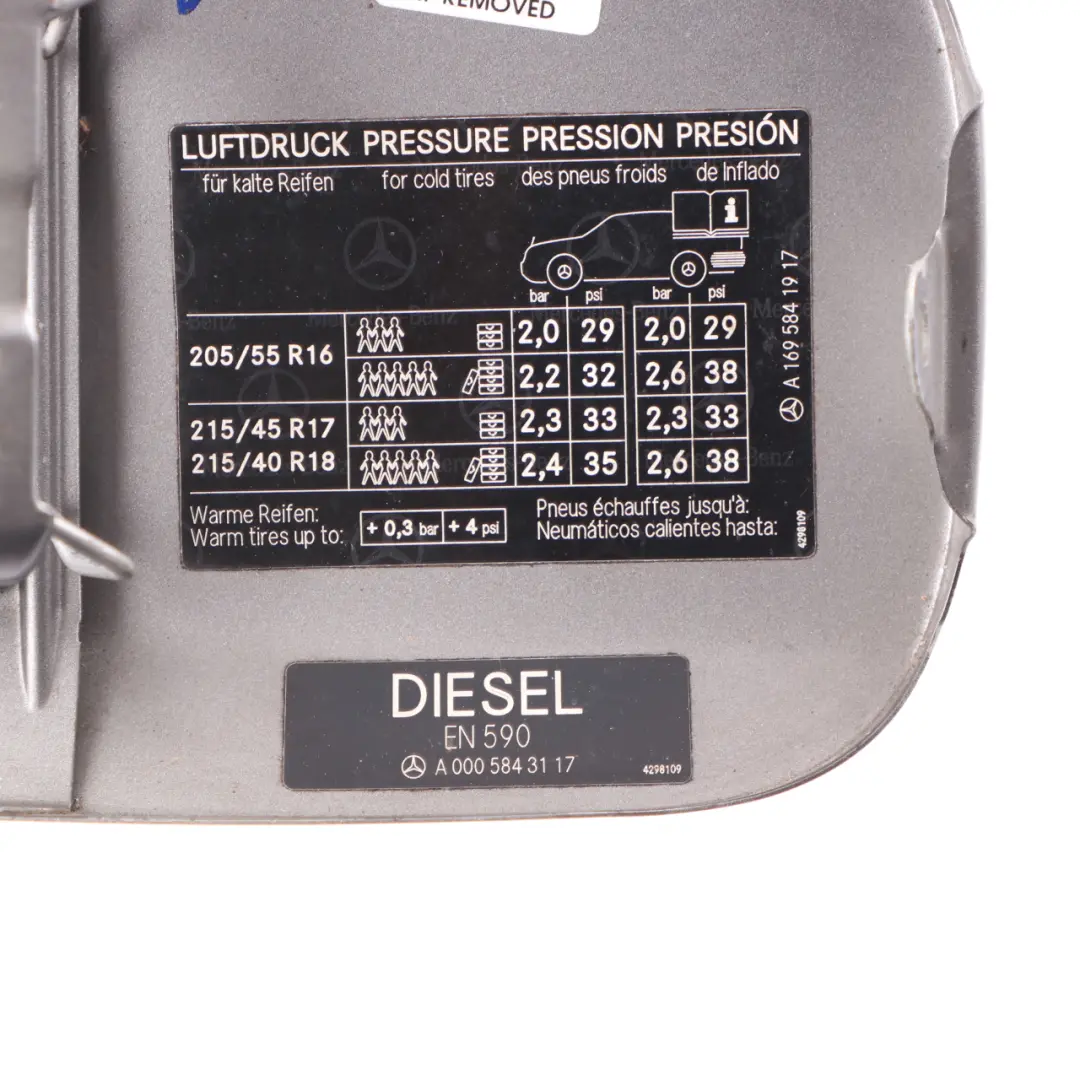 Filler Fill In Flap Tank Cap Cover Comet Grey Metallic - 748 to Mercedes W245 Fuel with Part number A1697500406 Mercedes W245 Fuel Filler Fill In Flap Tank Cap Cover Comet Grey Metallic - 748 - SKU A1697500406-KMG - Part number A1697500406