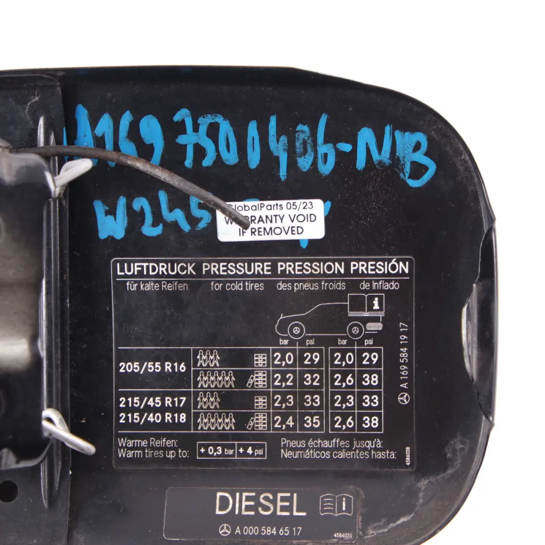 Flap Tank Filler Fill In Cap Cover Night Black Metallic - 696 to Mercedes W245 Fuel with Part number A1697500406 Mercedes W245 Fuel Flap Tank Filler Fill In Cap Cover Night Black Metallic - 696 - SKU A1697500406-NIB - Part number A1697500406