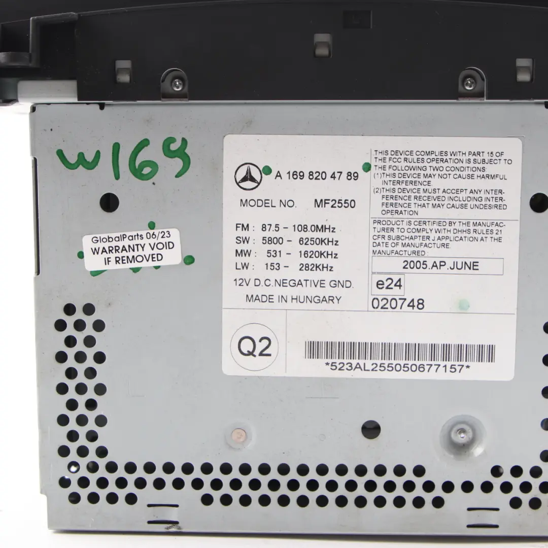  Mercedes-Benz W169 W245 Radio Radioodtwarzacz CD - SKU A1698204789 - Numer Części A1698204789