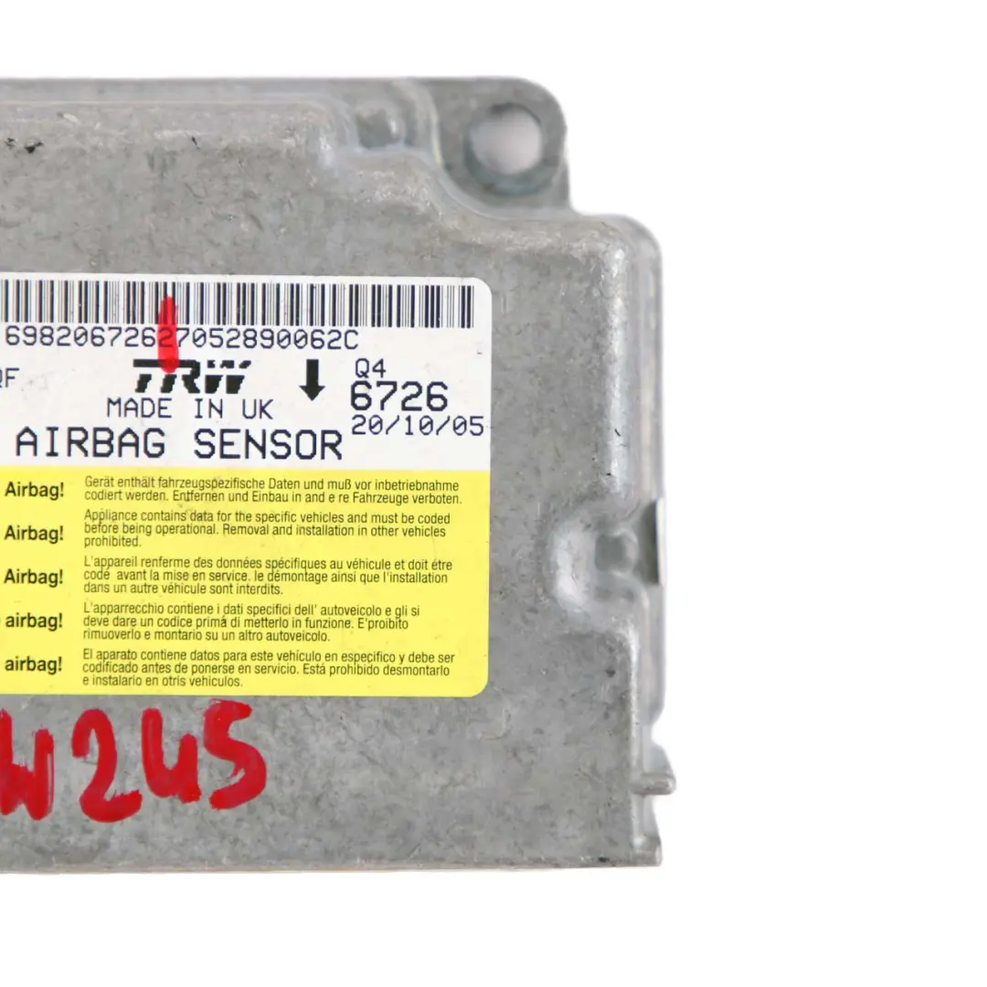  Mercedes-Benz W245 ECU Control Unit Sensor Module Airbag - SKU A1698206726 - Part number A1698206726