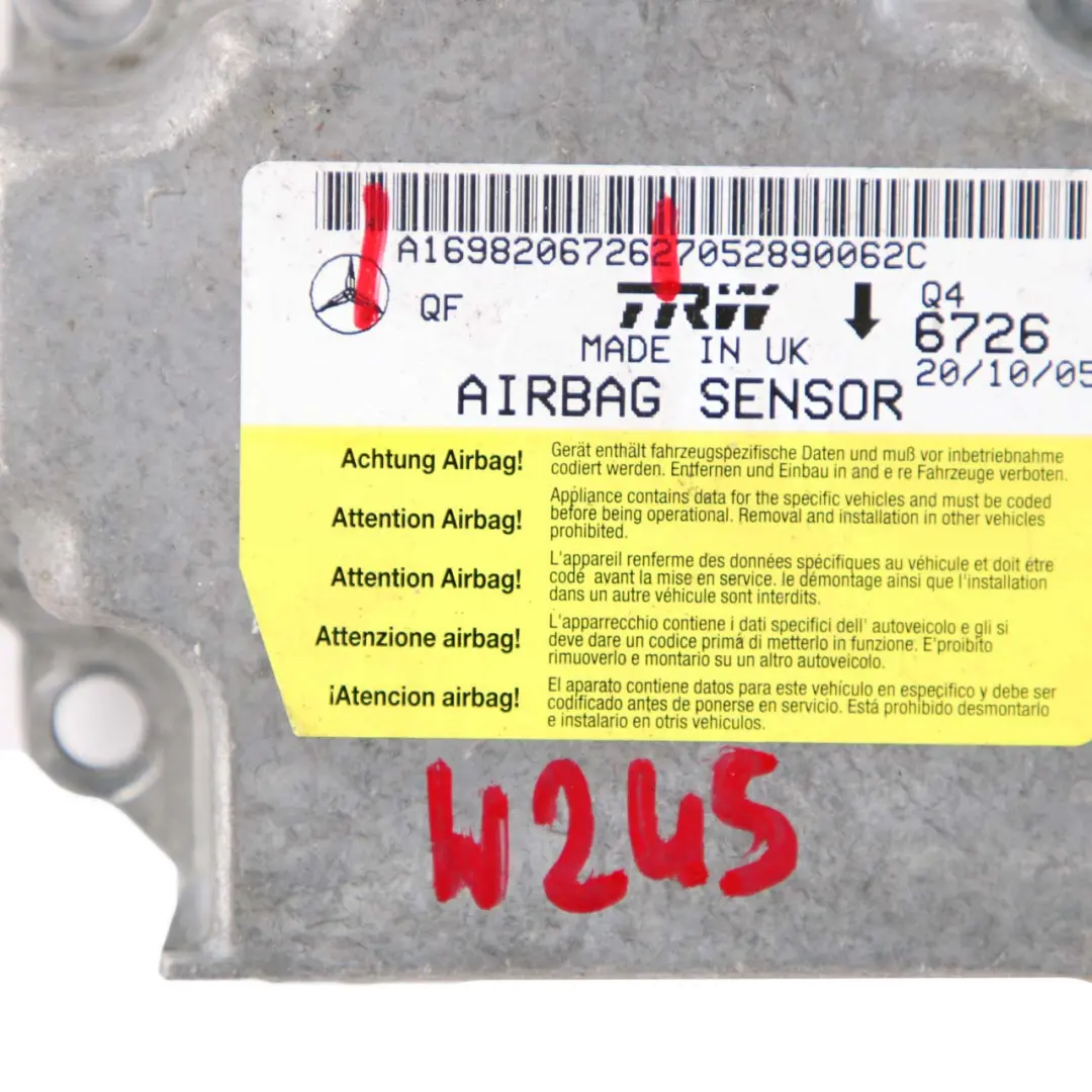 Mercedes-Benz W245 ECU Unidad de Control Modulo Sensor Airbag para con número de pieza A1698206726 Mercedes-Benz W245 ECU Unidad de Control Modulo Sensor Airbag - SKU A1698206726 - Número de pieza A1698206726