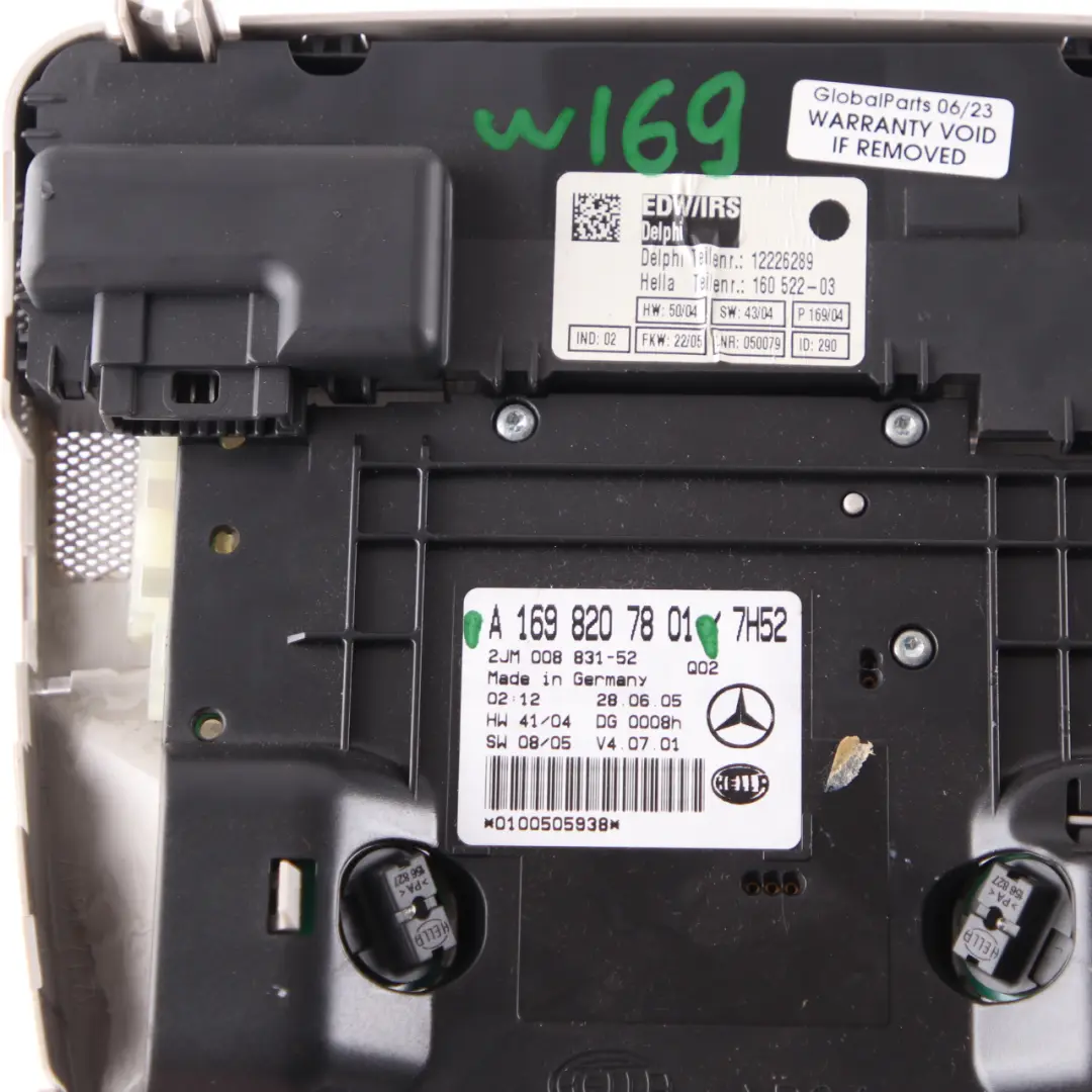 Mercedes W169 W245 Tetto Luce Lettura Lampada Interni Pannello - SKU A1698207801 - Numero di parte A1698207801