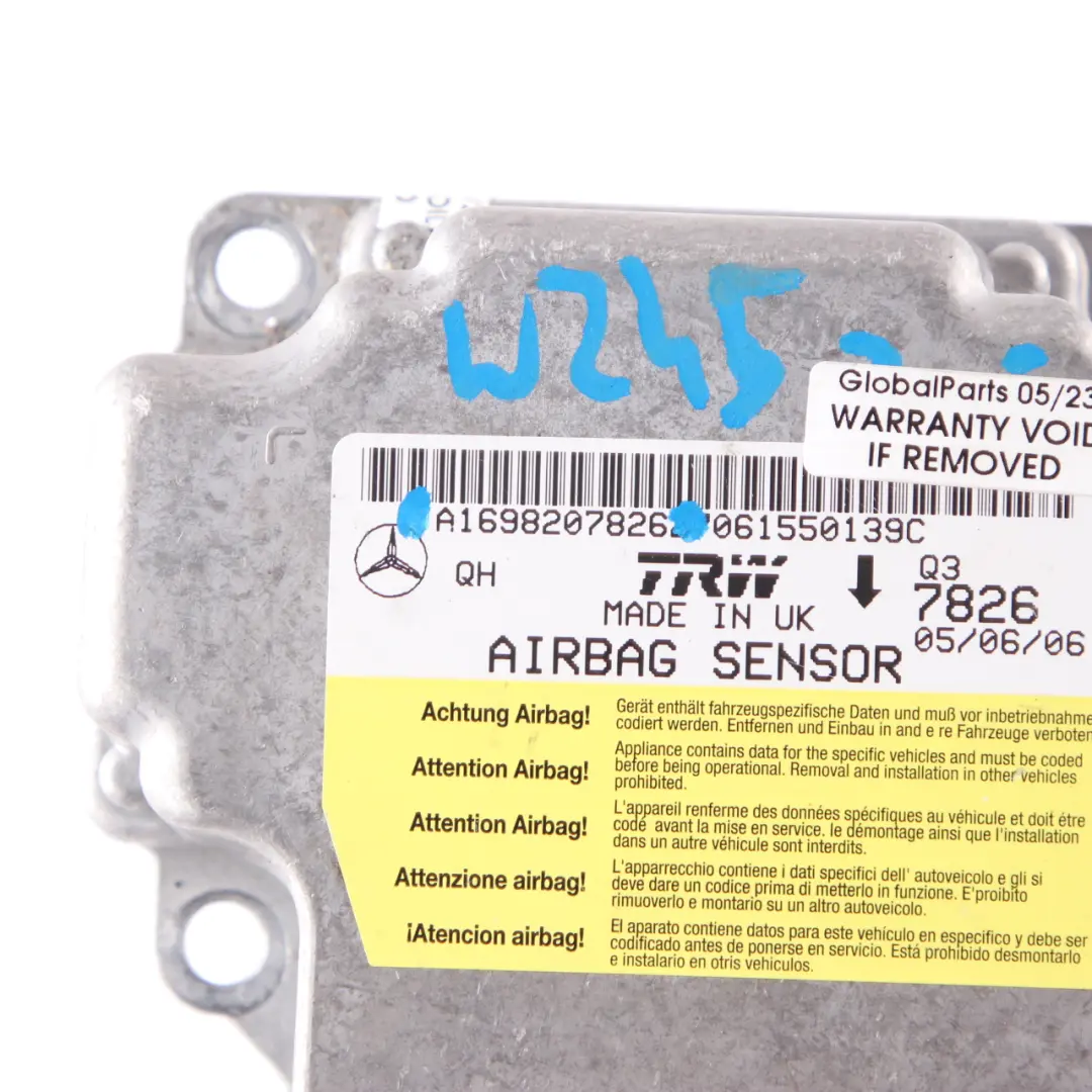  Airbag Module Mercedes W169 W245 Air Bag Sensor Control Unit ECU - SKU A1698207826 - Part number A1698207826