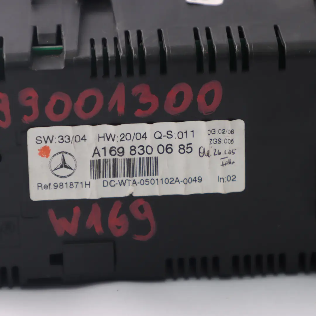 Mercedes W169 W245 Panneau commande chauffage climatisation A/C - SKU A1698300685 - Numéro de pièce A1698300685