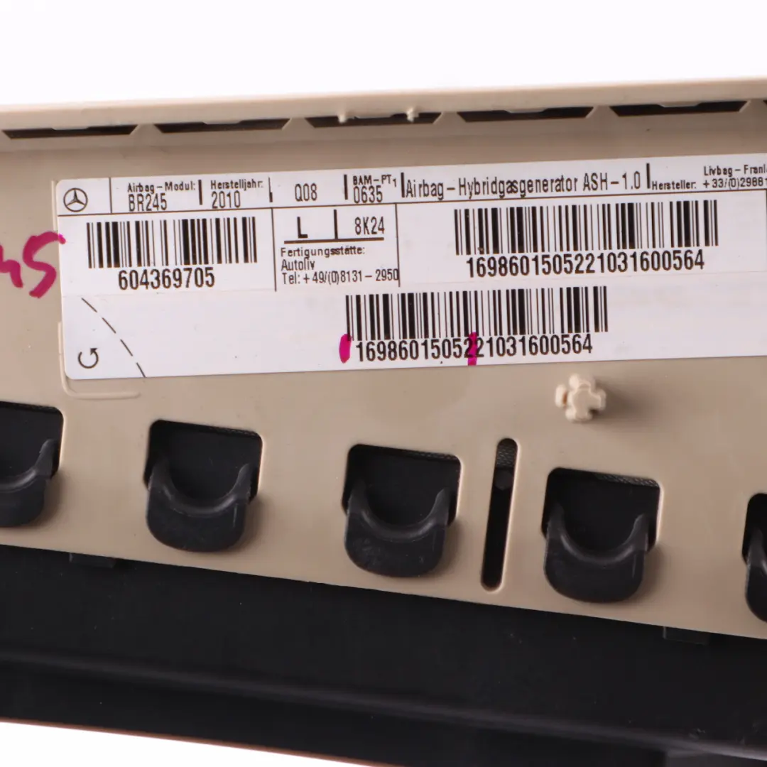 Side Airbag Rear Left N/S C Pillar Air Bag Beige to Mercedes W245 with Part number A1698601505 Mercedes W245 Side Airbag Rear Left N/S C Pillar Air Bag Beige - SKU A1698601505 - Part number A1698601505