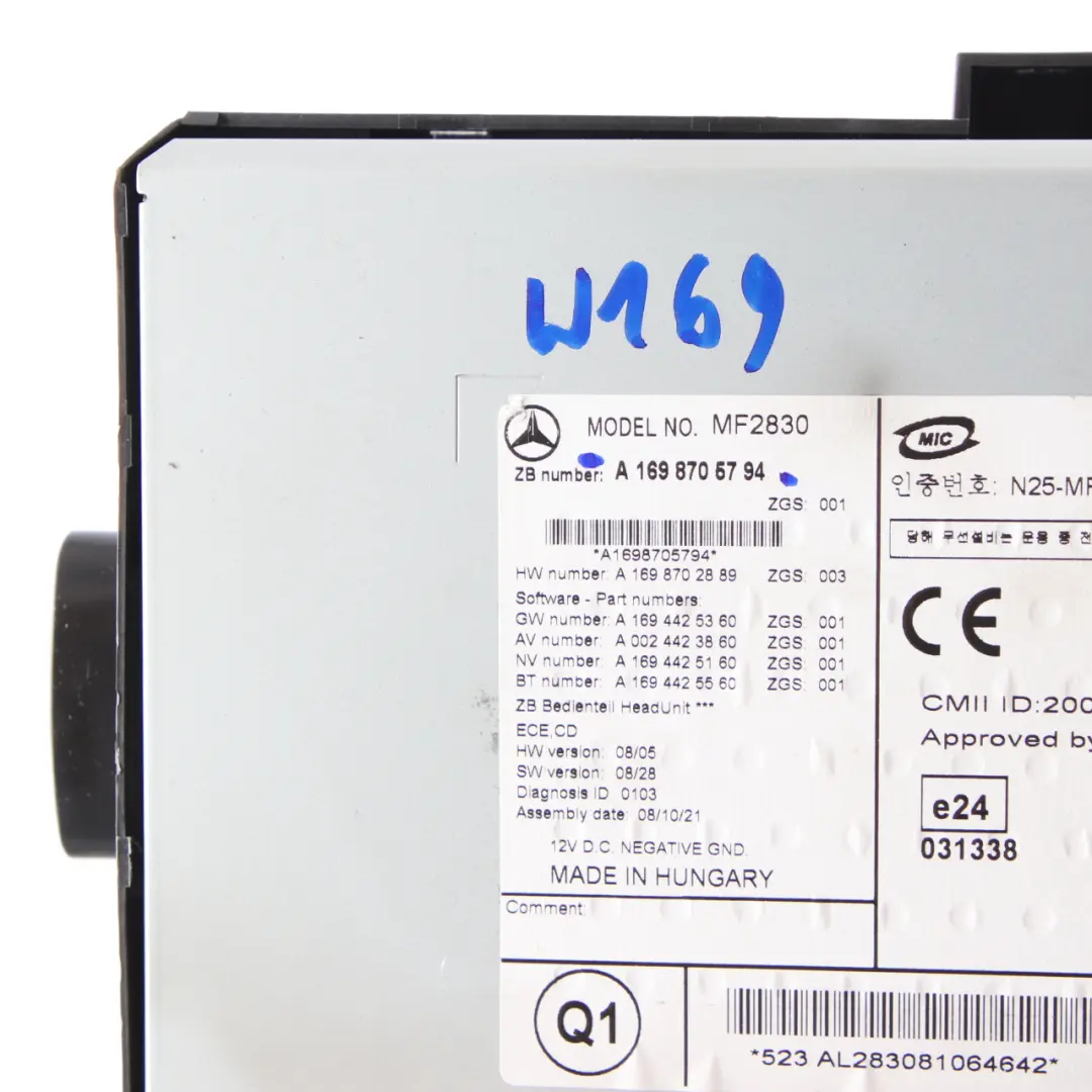 Radio Player Mercedes W169 Audio 20 Stereo CD Head Unit Display to with Part number A1698705794 Radio Player Mercedes W169 Audio 20 Stereo CD Head Unit Display - SKU A1698705794 - Part number A1698705794