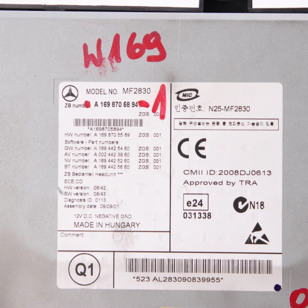 Mercedes-Benz A B Class W169 W245 CD Player Radio Stereo Head Unit to with Part number A1698705894 Mercedes-Benz A B Class W169 W245 CD Player Radio Stereo Head Unit - SKU A1698705894-1 - Part number A1698705894