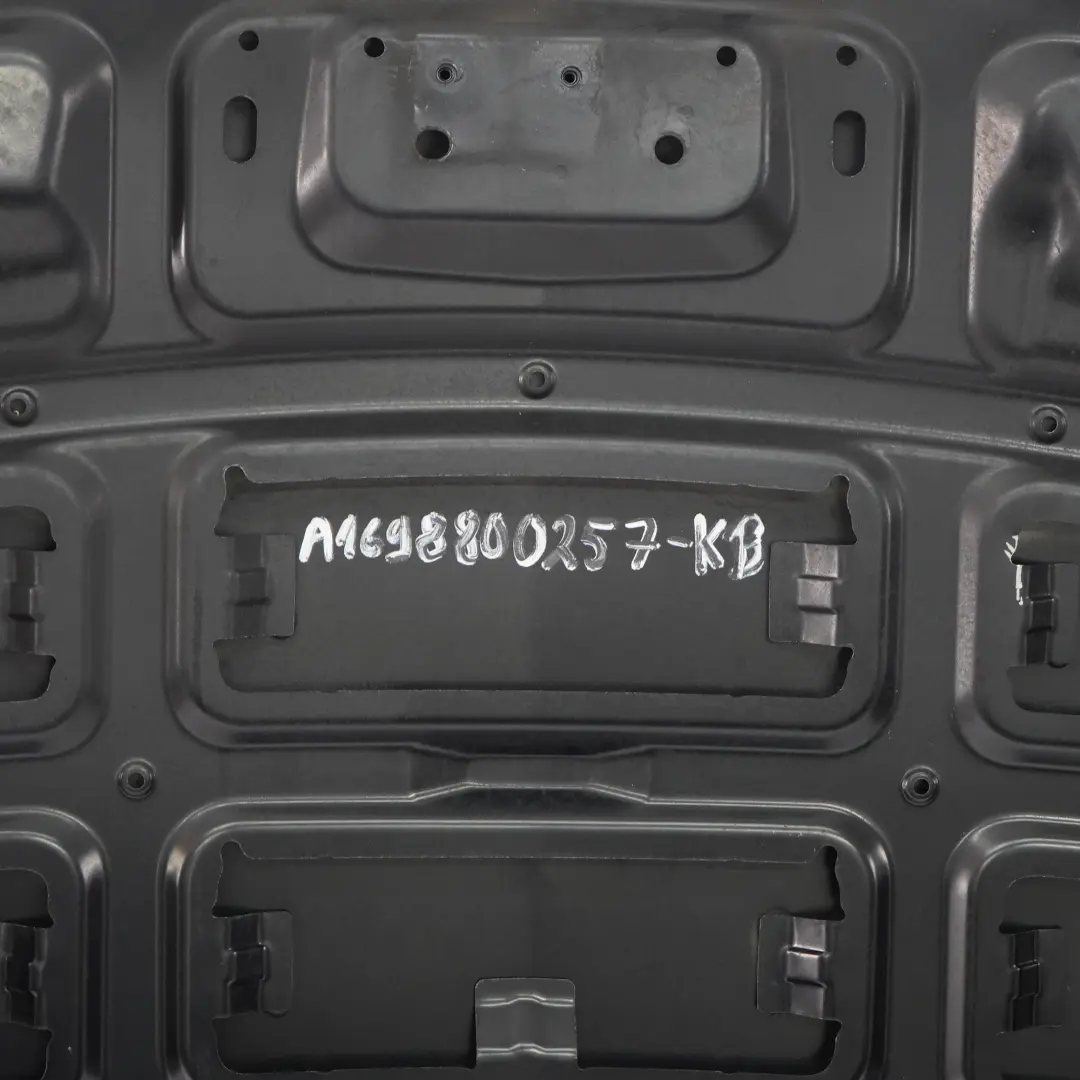 @Mercedes W245 Hood Bonnet Trim Panel B-Class Kosmos Cosmic Black Metallic - 191 to with Part number A1698800257 @Mercedes W245 Hood Bonnet Trim Panel B-Class Kosmos Cosmic Black Metallic - 191 - SKU A1698800257-KB - Part number A1698800257