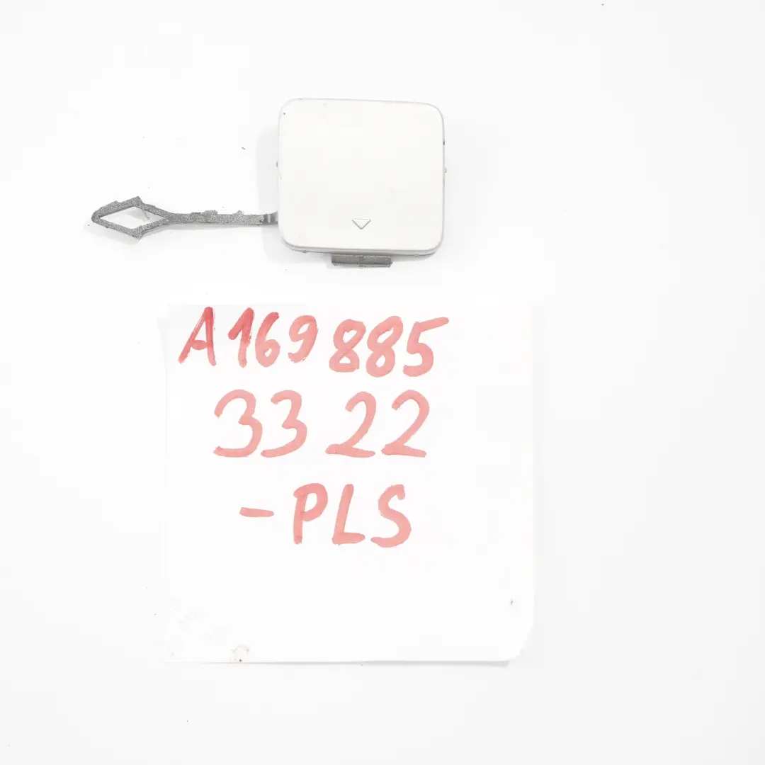 Bumper Flap Towing Eye Cover Polar Silver to Mercedes W169 Rear with Part number A1698853322 Mercedes W169 Rear Bumper Flap Towing Eye Cover Polar Silver - SKU A1698853322-PLS - Part number A1698853322