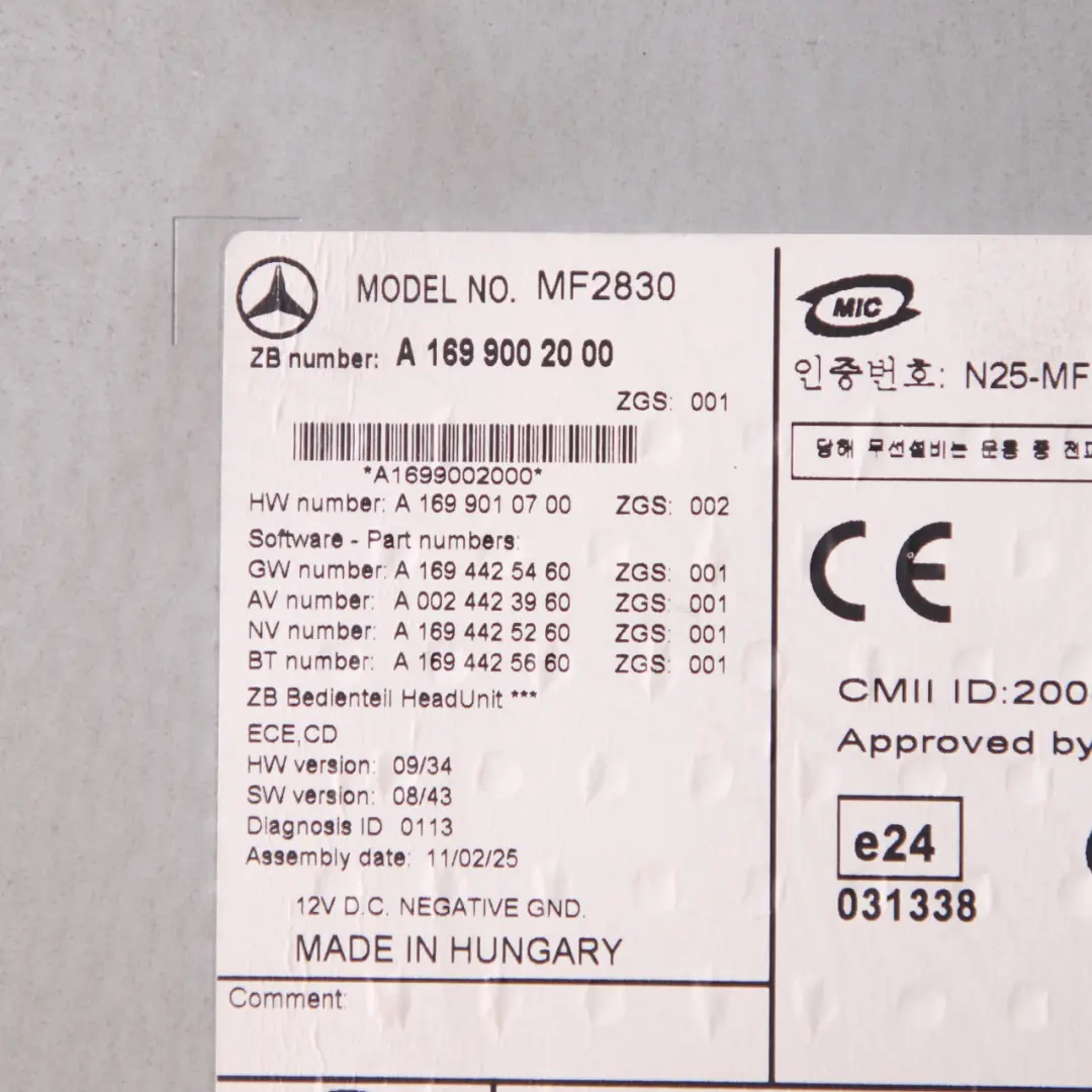 Mercedes W169 W245 Radio CD - SKU A1699002000 - Numer Części A1699002000
