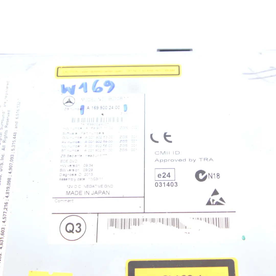 Navi Media Player Radio COMAND Head Unit to Mercedes W169 CD with Part number A1699002400 Mercedes W169 CD Navi Media Player Radio COMAND Head Unit - SKU A1699002400 - Part number A1699002400