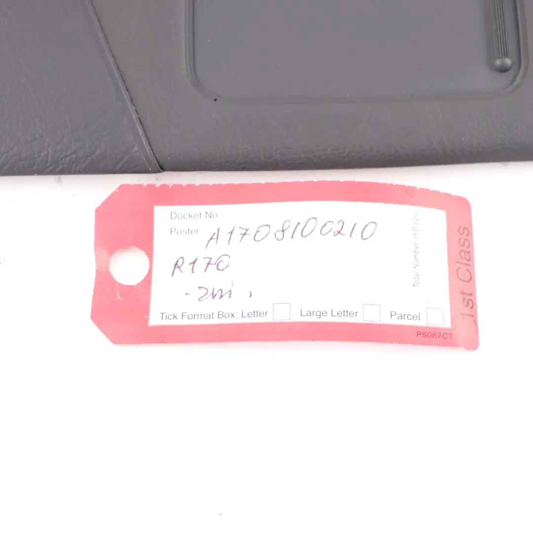 Sun Visor Cover Right O/S Panel Sunvisor Black to Mercedes SLK R170 with Part number A1708100210 Mercedes SLK R170 Sun Visor Cover Right O/S Panel Sunvisor Black - SKU A1708100210 - Part number A1708100210