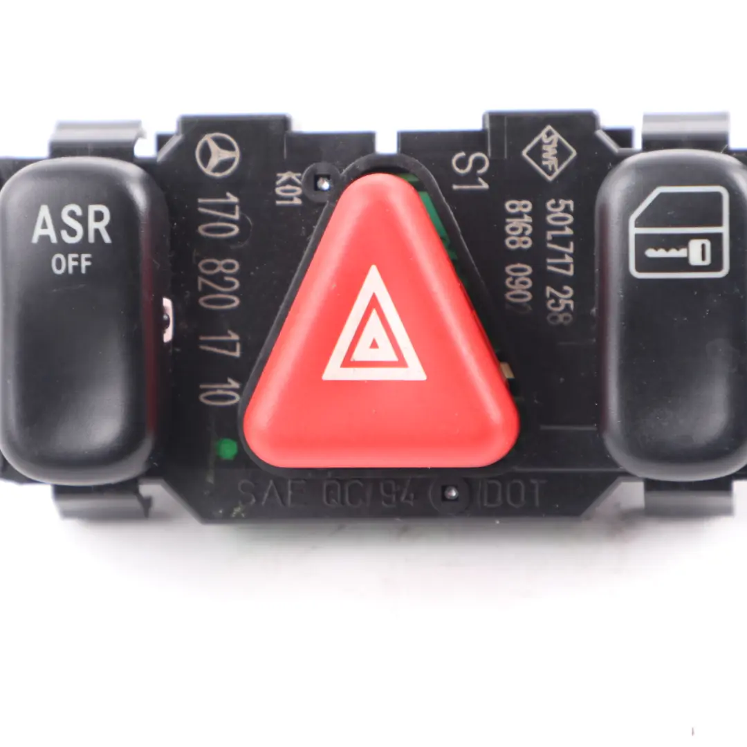 Switch Panel Hazard Light Block ASR Lock Button to Mercedes SLK R170 with Part number A1708201710 Mercedes SLK R170 Switch Panel Hazard Light Block ASR Lock Button - SKU A1708201710 - Part number A1708201710