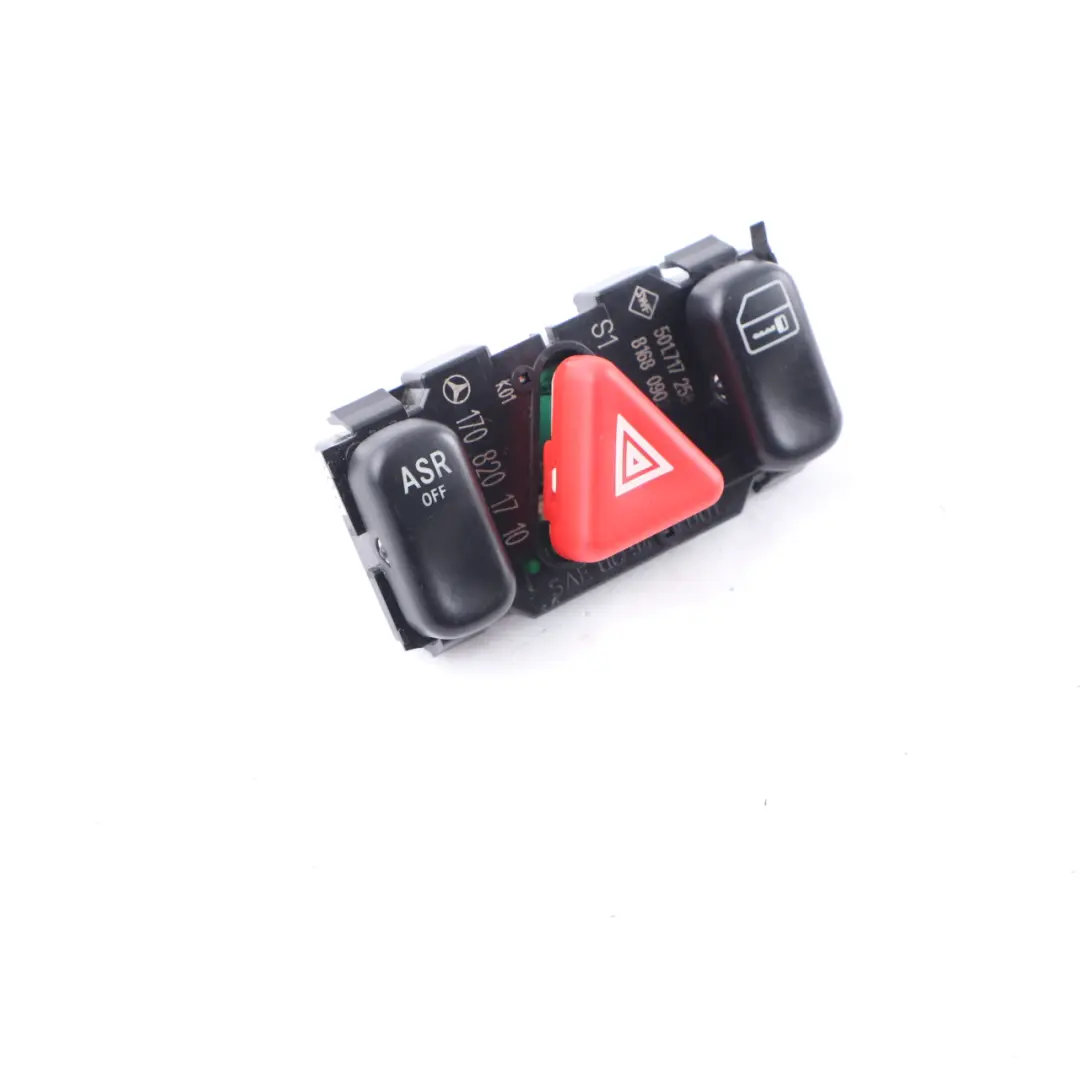 Switch Panel Hazard Light Block ASR Lock Button to Mercedes SLK R170 with Part number A1708201710 Mercedes SLK R170 Switch Panel Hazard Light Block ASR Lock Button - SKU A1708201710 - Part number A1708201710