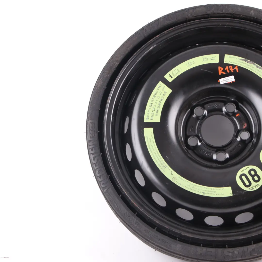 Roue de secours Mercedes SLK R171 Compact Steel R17 Tyre 145/70 pour à propos du numéro de pièce A1714000202 Roue de secours Mercedes SLK R171 Compact Steel R17 Tyre 145/70 - SKU A1714000202 - Numéro de pièce A1714000202