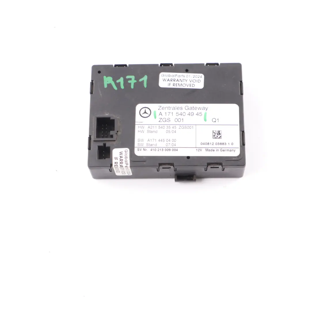 Central Gateway Module ECU Control Unit to Mercedes R171 with Part number A2115403545 Mercedes R171 Central Gateway Module ECU Control Unit - SKU A1715404945 - Part number A2115403545