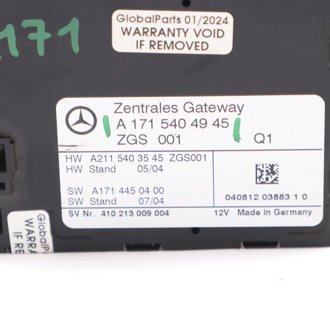 Mercedes R171 Central Gateway Module ECU Control Unit - SKU A1715404945 - Part number A2115403545