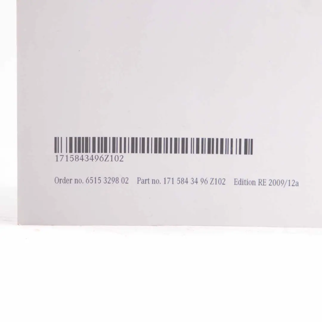 Mercedes SLK R171 Owner's Handbook Booklet Manual - SKU A1715843496 - Part number A1715843496