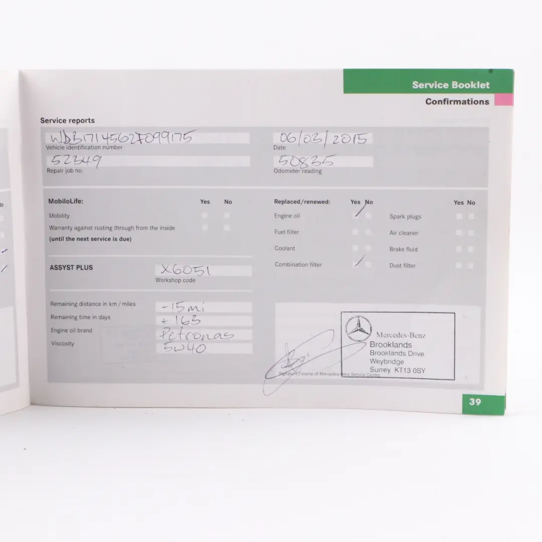 Mercedes SLK R171 Owner's Handbook Service Booklet Pouch Case Wallet Set - SKU A1715844282 - Part number A1715844282