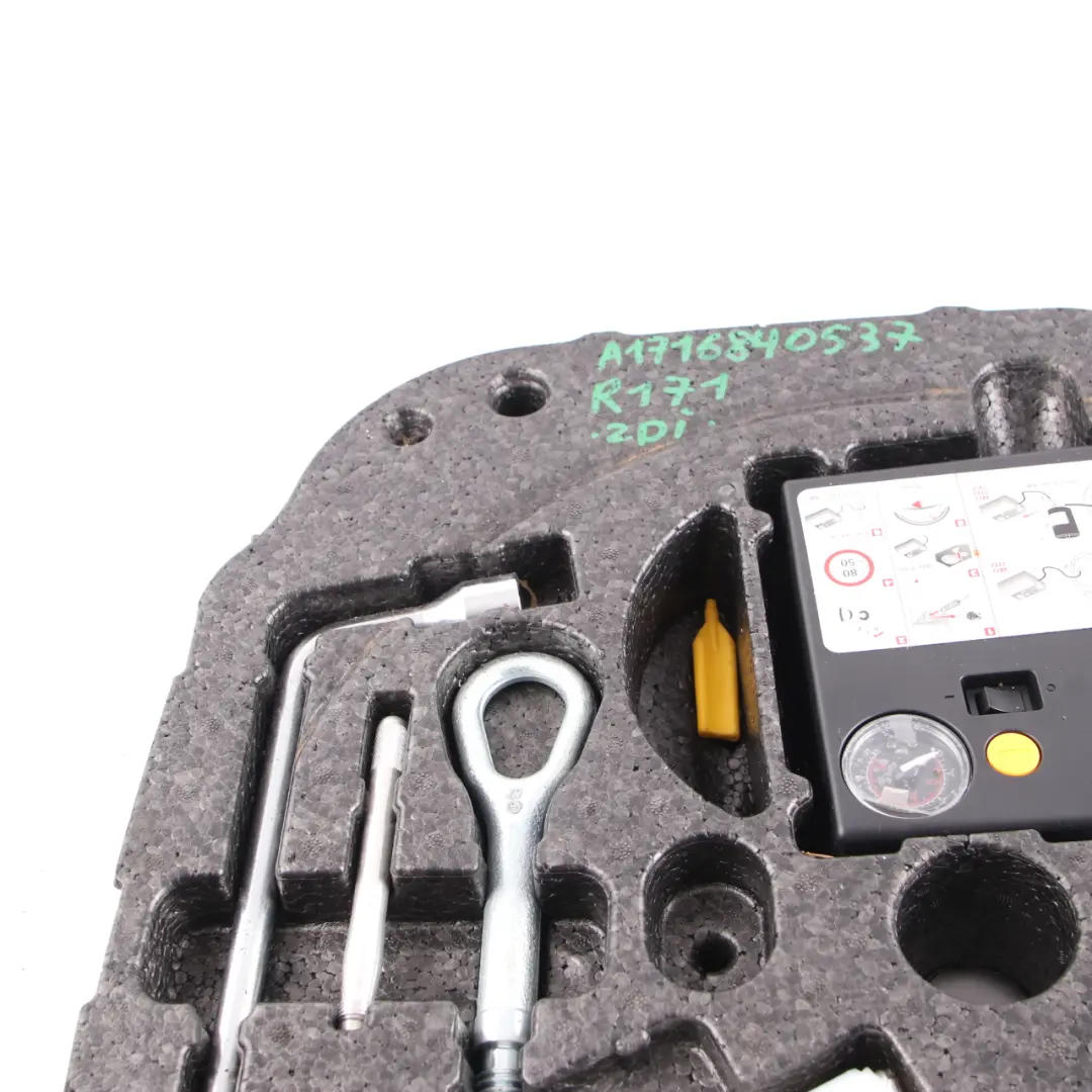 Tyre Emergency Tool Kit Compressor Boot Trunk Storage to Mercedes R171 with Part number A1716840537 Mercedes R171 Tyre Emergency Tool Kit Compressor Boot Trunk Storage - SKU A1716840537 - Part number A1716840537
