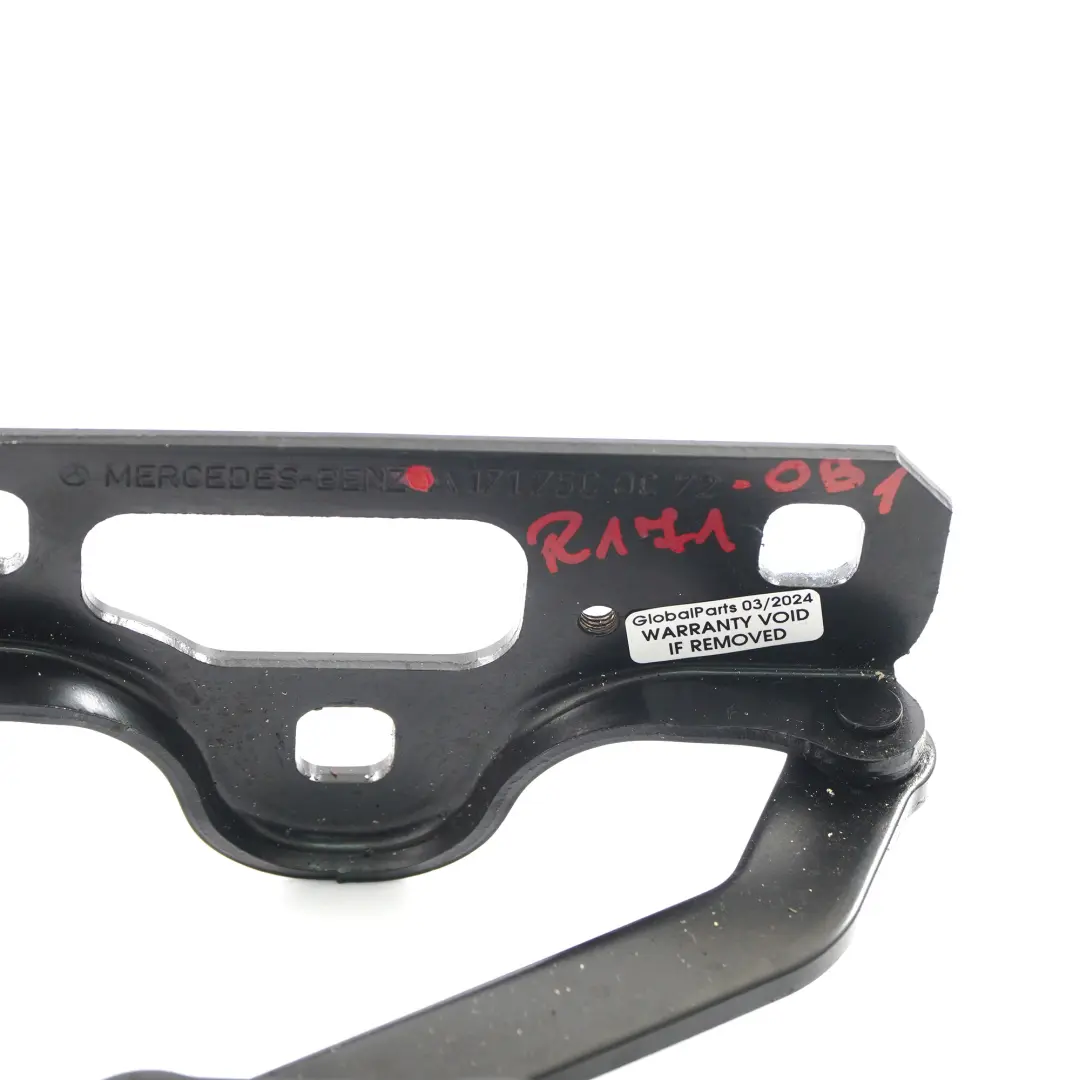 Hinge Mercedes SLK R171 Trunk Lid Hinge Rear Right O/S Obsidian Black 197 to with Part number A1717500072 Hinge Mercedes SLK R171 Trunk Lid Hinge Rear Right O/S Obsidian Black 197 - SKU A1717500072-OB1 - Part number A1717500072