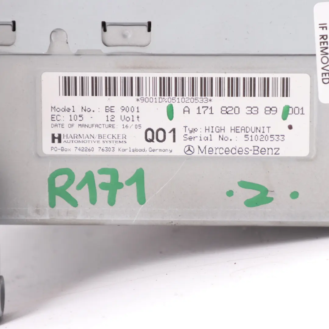  Head Unit Mercedes R171 Radio Player Sat Nav Comand DVD APS - SKU A1718203389 - Part number A1718203389